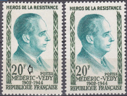 18207 Variété : N° 1200 Médéric-Védy Grand 0 à 20f + Normal  ** - Unused Stamps