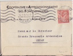 Lettre De La Coopérative Des Fonctin Obl. Mézières RP Le 12/1et 9/2/45sur 1f50 Iris N° 652, (tarif Du 5/1/42) Pour Sedan - 1939-44 Iris