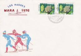 Suisse - 1976 - Souvenir....LES RASSES ....MARA 1976 (ski)...( 2 Valeurs )....cachet LES RASSES - Marcofilia