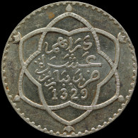 LaZooRo: Morocco 1 Rial 1911 UNC - Silver - Marruecos