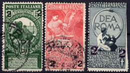 SERIE COMPLETA "FRANCOBOLLI DEL 1911 SOPRSTAMPATI " SASS.99/100 USATI+101 NUOVO CON GOMMA ORIGINALE  CON DISCRETA  CENTR - Oblitérés