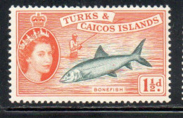 TURKS AND CAICOS 1957 1960 QUEEN ELIZABETH II BONEFISH 1 1/2p MNH - Turcas Y Caicos
