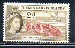 TURKS AND CAICOS 1957 1960 QUEEN ELIZABETH II RED GROUPER 2p MNH - Turks & Caicos