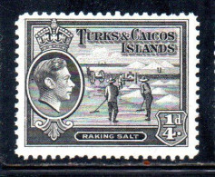 TURKS AND CAICOS 1938 1945 KING GEORGE RAKING SALT 1/4p MNH - Turks & Caicos (I. Turques Et Caïques)