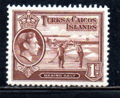 TURKS AND CAICOS 1938 1945 KING GEORGE RAKING SALT 1p MNH - Turks & Caicos (I. Turques Et Caïques)