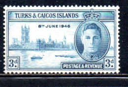 TURKS AND CAICOS 1946 KING GEORGE PEACE ISSUE 3p MNH - Turks And Caicos