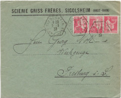 LETTRE ALSACE -  OBLITERATION OCTOGONAL - SIGOLSHEIM - HAUT - RHIN  -ANNEE 1933 - AFFRANCHIE N° 283 X 3 - Annullamenti Meccaniche (Varie)