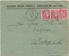 LETTRE ALSACE -  OBLITERATION OCTOGONAL - SIGOLSHEIM - HAUT - RHIN  -ANNEE 1933 - AFFRANCHIE N° 283 X 3 - Mechanical Postmarks (Other)