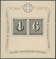 SCHWEIZ BUNDESPOST Bl. 8 **, 1943, Block 100 Jahre Briefmarken, Feinst, Mi. 120.- - Blocs & Feuillets