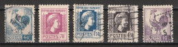 France 1944 : Timbres Yvert & Tellier N° 632 - 635 - 639 - 644 Et 646 Avec Oblitérations Rondes. - Usados