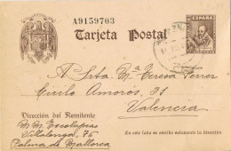 54282. Entero Postal PALMA De MALLORCA (Baleares) 1941. Cervantes Sin Pie Imprenta , Num 86 - 1931-....