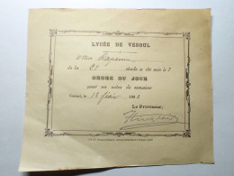 1892 ORDRE DU JOUR Lycée De VESOUL (Haute-Saône 70) élève RAPENNE - Diplomi E Pagelle