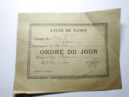 1896 ORDRE DU JOUR Lycée De NANCY (Meurthe-et-Moselle 54) Classe De Saint CYR élève RAPENNE - Diplomi E Pagelle