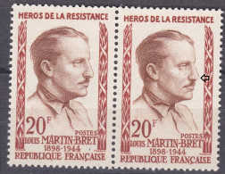 18214 Variété : N° 1201 Louis Martin-Bret Nez Coupé Tenant à Normal ** - Unused Stamps