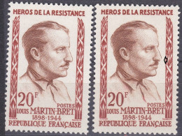 18216 Variété : N° 1201 Louis Martin-Bret Bou Du Nez Effacé + Normal ** - Neufs