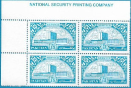 PAKISTAN - Service Stamp Values 15 " Left Corner Imprint Block Of Four  " Pakistan Parliament Building Printed On Stamp - Pakistan