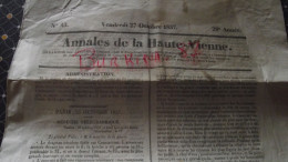 LES ANNALES DE LA HAUTE VIENNE, 1837, Journal Constitutionnel De La Haute Vienne, Limoges, N°43 - 1800 - 1849