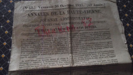 LES ANNALES DE LA HAUTE VIENNE, 1827, Journal Administratif Politique Littéraire  La Haute Vienne, Limoges, N°43 - 1800 - 1849