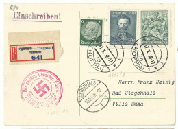 Sudetenland R-Postkarte TROPPAU (Opava) Dt. & Tschechische Marken Aptierter Stempel & R-Zettel - Sudetes