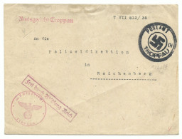 Sudetenland Dienst-Brief Amtsgericht TROPPAU (Opava) Notstempel M. Hakenkreuz 1938 - Sudetenland