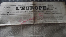 L'EUROPE, 1837, Journal  Des Intérêts Monarchiques Et Populaires, Limoges, N°1 - 1800 - 1849