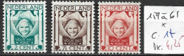PAYS-BAS 159 à 61 * Côte 17 € - Unused Stamps