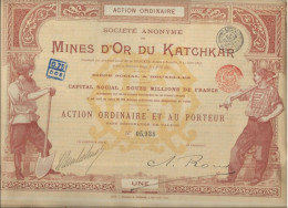 MINES D'OR DU KATCHKAR (ARMENIE RUSSIE ) TITRE DE CINQ ACTIONS ORDINAIRES -ANNEE 1897 - Mines