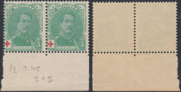 Belgique 1914 - Timbres Neufs. COB Nr.: 129 .Type I + II Se Tenant Planche 2 . Tirage 145. A Paire. (EB) AR-02062 - 1914-1915 Cruz Roja