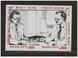 POLAND SOLIDARNOSC  SOLIDARITY (KPN) 1987 MOCZULSKI & PRESIDENT BUSH AT USA WHITE HOUSE SMALL MS - Solidarnosc Labels