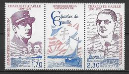 SPM - 1990 - LIVRAISON GRATUITE A PARTIR DE 5 EUR. D'ACHAT - GENERAL DE GAULLE - TRIPTYQUE YVERT N°532A **  MNH - - Unused Stamps