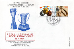 Yugoslavia, Basketball, Basketball Club Jugoplastika European Champions, Munchen 1989. Stamp + Vignette - Croazia