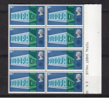 1 Bloc    8  Timbres  Great Britain GB 1969 Europa CEPT  Britannique - 1969