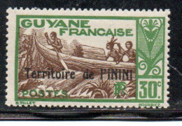 GUYANE FRANCAISE TERRITOIRE DE L'ININI OVERPRINTED SURCHARGE 1932 1940 SHOOTING RAPIDS MARONI RIVER 30c MNH - Ongebruikt