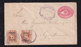 Guatemala 1895 Uprated Stationery Envelope GUALAN Overprint Stamps - Guatemala