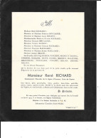 Faire-part Du Décès De René Richard, Chevalier De La Légion D'Honneur Le 20 Avril 1944 à Saint-Brieuc (22) - Overlijden