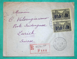 1F PRINCIPAUTE DE MONACO X2 RECOMMANDE POUR ZURICH SUISSE 1925 LETTRE COVER - Brieven En Documenten