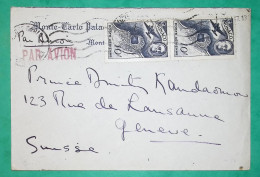 10F POSTE AERIENNE ROOSEVELT X2 MONACO LETTRE PAR AVION MONTE CARLO POUR GENEVE SUISSE COVER - Storia Postale