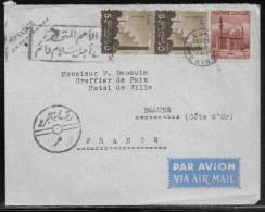 Egypt. Stamps Sc. 335, 416 On Air Mail Letter, Sent From Cairo On 28.10.1958 To France - Covers & Documents