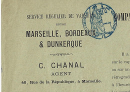 1891 NAVIGATION CONNAISSEMENT BILL OF LADING CIE GENERALE DES BATEAUX A VAPEUR HELICE DU NORD Marseille Pour Bordeaux - 1800 – 1899