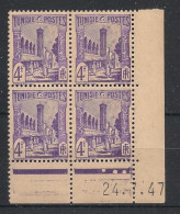 TUNISIE - 1945-49 - N°YT. 286A - Halfaouine 4f Lilas - Bloc De 4 Coin Daté - Neuf Luxe** / MNH - Neufs