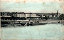 Neuville-sur-Saône Le Quai Pasteur Le " Parisien Bateau Boat Rhône Cpa Couleur Voyagée En 1911 En B.Etat - Neuville Sur Saone