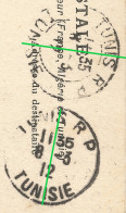 TUNISIA - VARIETY AND CURIOSITY - MISALIGNED PAIRED DAGUIN A4 DEPARTURE CDSs "TUNIS RP" ON FRANKED PC TO FRANCE - 1912 - Storia Postale