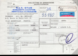 Italia (1986) - Star Alimentare, Bollettino Pacchi Via Aerea Da Agrate Brianza Per La Francia - Postal Parcels