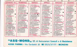Calendarietto - Ass. Mond - Assicurazione Generale E Di Assistenza - Mondini - Parma - Anno 1986 - Petit Format : 1981-90