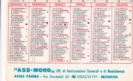 Calendarietto - Ass. Mond - Assicurazione Generale E Di Assistenza - Mondini - Parma - Anno 1986 - Small : 1981-90