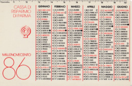 Calendarietto - Cassa Di Risparmio Di Parma - Anno 1986 - Petit Format : 1981-90