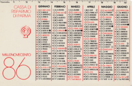 Calendarietto - Cassa Di Risparmio Di Parma - Anno 1986 - Small : 1981-90