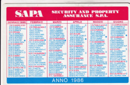 Calendarietto - SAPA - Security And Property Assurance S.p.a. - Anno 1986 - Petit Format : 1981-90