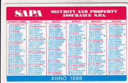 Calendarietto - SAPA - Security And Property Assurance S.p.a. - Anno 1986 - Small : 1981-90