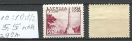 LETTLAND Latvia 1939 Michel 274 Perf 10: 10 1/2 WM Normal Horizontal MNH - Lettonie
